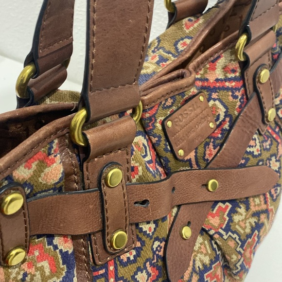 ❤️‍🔥HOST PICK❤️‍🔥FOSSIL Long Live VTG Adrina Brown Floral Tapestry Leather Bag - Picture 10 of 14